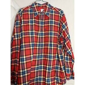 Men's Flannel Shirt Brooks Brothers Long Sleeve Button Red Blue Plaid XL